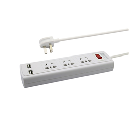 3Ways Power Extension Socket with 2 USB Charging Ports